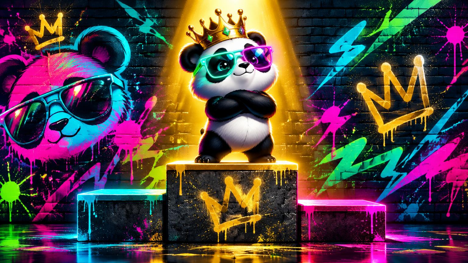 Panda mit Krone auf dem höchsten Siegerpodest im Spotlight