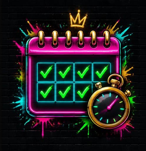 Kalender mit Häkchen und Stoppuhr